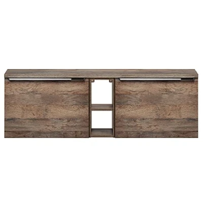 Abbildung von Lomadox Badezimmermöbel Waschtisch Waschbecken Unterschrank Set 140cm, Vintage Oak Eiche, 2 Softclose Auszüge, Regal, B/H/T 140/48,5/46 cm