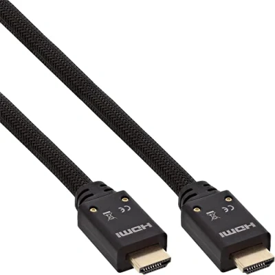 Abbildung von InLine 17510A HDMI Aktiv Kabel, High Speed mit Ethernet, 4K2K, Stecker/Stecker, schwarz/gold, Nylon Geflecht Mantel 10m