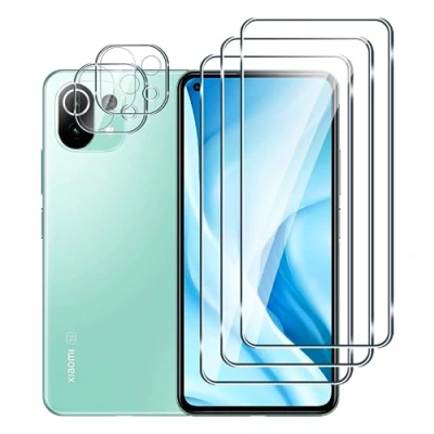 Abbildung von Fyqzio [3+2 Stück Gehärtetes Glas Schutzfolie kompatibel mit Xiaomi Mi 11 Lite 4G/5G und Kamera,Keine Blasen,9H Härte,Anti Scratch,HD Displayschutz für
