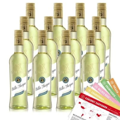 Abbildung von Rotwild Müller Thurgau QbA, halbtrocken, sortenreines Weinpaket + VINOX Winecards (12x0,25l)