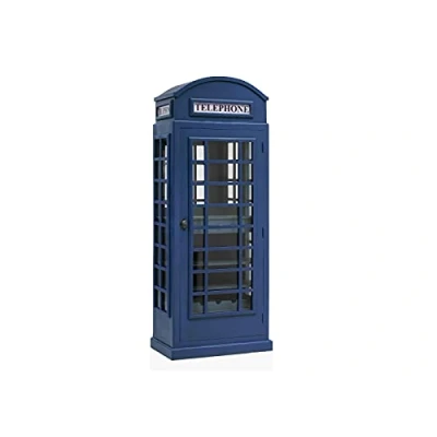 Abbildung von Woodkings Barregal Telefonzelle I Holz blau Weinregal im London Design stylische Barschrank mit Glashänge Flaschenregal Hausbar