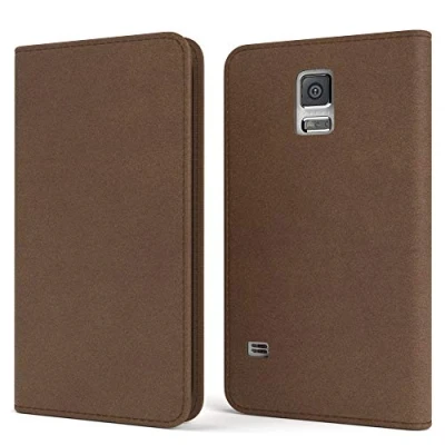 Abbildung von EAZY CASE Tasche kompatibel mit Samsung Galaxy S5/LTE+/Duos/Neo Vintage Schutzhülle Standfunktion Klapphülle Bookstyle, Handytasche Handyhülle, Magnetverschluss und Kartenfach, Kunstleder, Braun