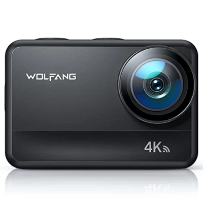 Abbildung von WOLFANG GA400 Action Cam 4K 60FPS Unterwasserkamera WiFi 8M Wasserdicht ohne Gehäuse 3.0 EIS Bildstabilisator Touchscreen Helmkamera (Fernbedienung, 2 x 1350mAh Akkus und Zubehör Kit)