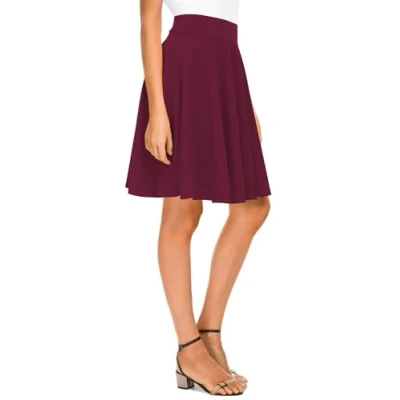 Abbildung von Damen Mädchen Basic Solid vielseitige dehnbaren informell Mini Skater Rock (XL, Rot)