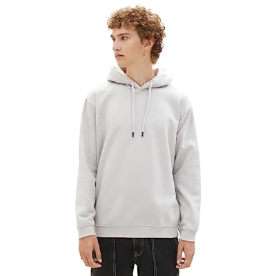 Abbildung von TOM TAILOR Denim Herren 1039425 Basic Hoodie mit Logo Stickerei, 11754 light Dove Grey, XL
