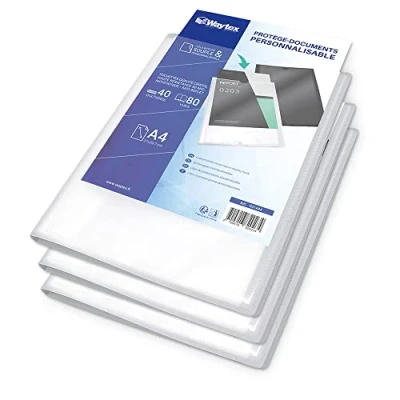 Abbildung von WAYTEX 931444P Dokumentenschutz, A4, personalisierbar, 3 Stück, 80 Ansichten, 40 Hüllen, PP Einband, transparent