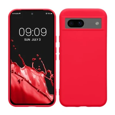 Abbildung von kwmobile Hülle kompatibel mit Google Pixel 8a gummierte TPU Silikon Handyhülle Schutzhülle für kabelloses Laden Case in Neon Pink