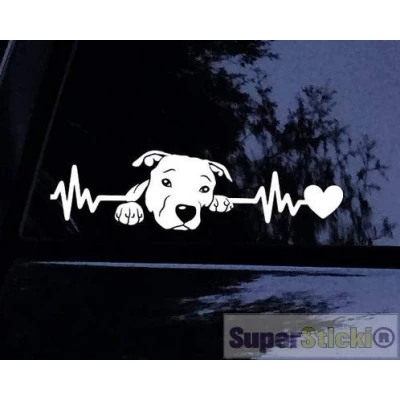 Abbildung von Herzschlag Pitbull Puppy süß niedlich ca 20 cm Tuning Racing Rennsport Renndecal Aufkleber Sticker Decal aus Hochleistungsfolie Autoaufkleber Tuningaufkleber Racingaufkleber Rennaufkleber