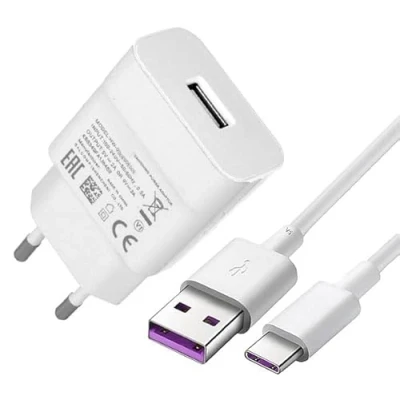 Abbildung von Ladegerät für Original Huawei G9 Plus HW 059200EHQ + Datenkabel in Weiß USB C Netzteil 2A Ampere 2000 mAh 18 Watt Ladekabel Typ