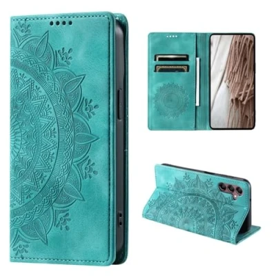 Abbildung von CoverKingz Handyhülle für Samsung Galaxy A25 5G Handytasche mit Kartenfach Standfunktion Cover Handy Hülle klappbar Motiv Mandala Grün
