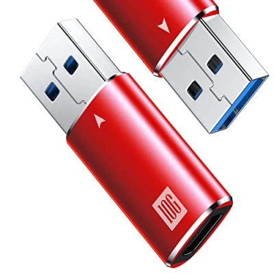 Abbildung von [10Gbps] USB C Buchse zu Stecker Adapter 2 Pack, 3.1 A SuperSpeed Data Sync Kompatibel mit iPhone 15 Plus Pro Max, Typ Kopfhörer, Laptop, Power Bank, Quest Link Rot