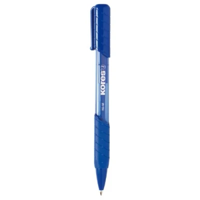 Abbildung von Kores K6: Blauer Druckkugelschreiber, 1 mm Medium Point Biro mit wischfester Tinte für flüssiges Schreiben, weicher Griff, Schul und Bürobedarf, 12er Pack