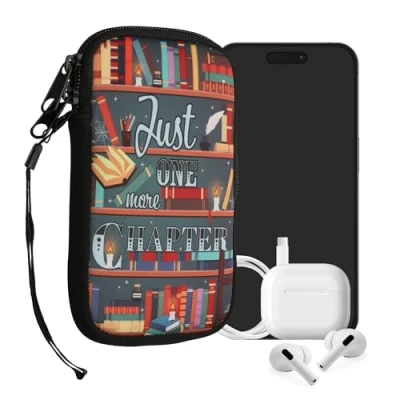 Abbildung von kwmobile Handytasche für Smartphones M 5,5&quot; Neopren Handy Tasche Hülle Cover Case Schutzhülle Bibliothek Motto Mehrfarbig 15,2 x 8,3 cm Innenmaße