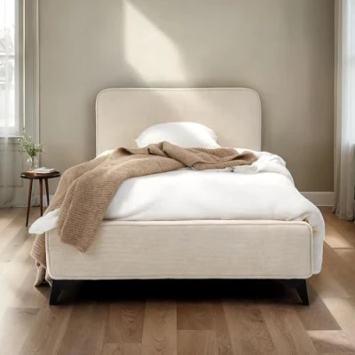 Abbildung von IDIMEX Polsterbett VIRETTA 90x200 in weiß Einzelbett mit Lattenrost &amp; Chenille Stoffbezug. Bett modernem Design stabilem Holzrahmen Metallbeine