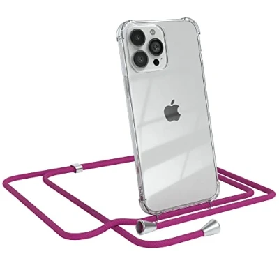 Abbildung von EAZY CASE Handykette kompatibel mit iPhone 13 Pro Max Handyhülle Umhängeband, Handykordel Schutzhülle, Silikonhülle, Hülle Band, Stylische Kette für Smartphone, Pink