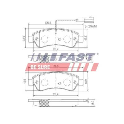 Abbildung von FAST FT29098 Bremsbelagsatz Hinterachse mit integriertem Verschleißsensor FIAT: Ducato III Kastenwagen, Bus