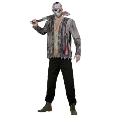 Abbildung von Smiffys Friday the 13th, Jason Voorhees, Kostüm, Jacke mit eingesetztem Oberteil und Hockey Maske