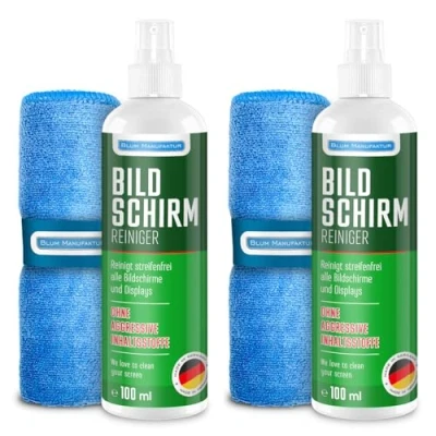 Abbildung von Blum Manufaktur Screen Cleaner Bildschirm Reiniger PC inkl. Mikrofasertuch 30 x cm Monitor Made in Germany 2x100 ml