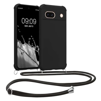 Abbildung von kwmobile Necklace Case kompatibel mit Google Pixel 8a Hülle Cover Kordel zum Umhängen Silikon Schutzhülle Schwarz