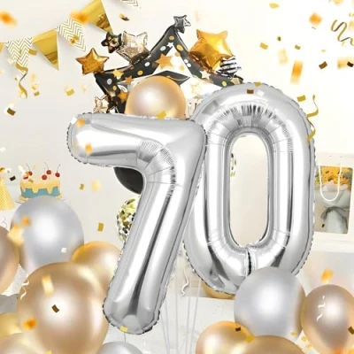 Abbildung von 70 Geburtstag Deko zahlen luftballon jahre Folienballon Sliber für 70. Geburtstagsdeko Männer Frauen Ballon Zahl zum fliegt mit Helium 70.Geburtstagsparty 40&quot; 101cm