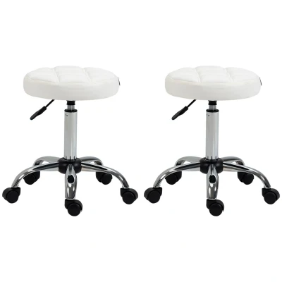 Abbildung von Vinsetto Rollhocker Höhenverstellbarer Arbeitshocker, Drehbarer Salon Hocker für Büro Massage Kunstleder Weiß Ø35,5 x 51 67 cm