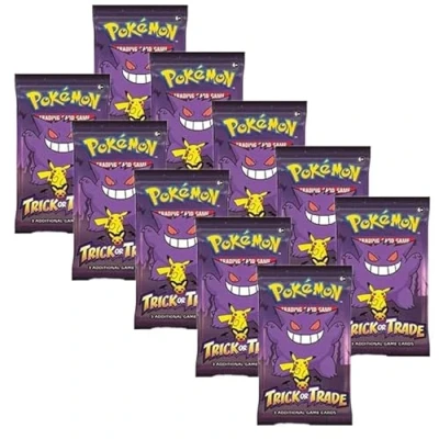 Abbildung von Pokemon 10 Trick or Trade Halloween Booster Sammelkarten ENGLISCH Schwert &amp; Schild Karten Serie + Arkero G 50 Soft Card Sleeves