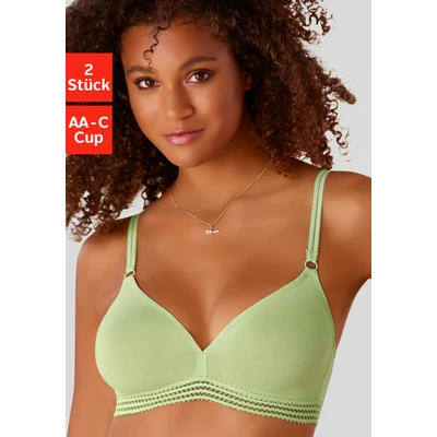 Abbildung von Lascana 2 PACK Triangel BH, Damen, Größe: 70C, Mint/weiß