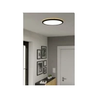 Abbildung von EGLO LED Deckenleuchte Rovito, runde Badezimmer Deckenlampe, Badlampe Decke aus Kunststoff in Schwarz und Weiß, Deckenbeleuchtung warmweiß kaltweiß, IP44, Ø 39 cm