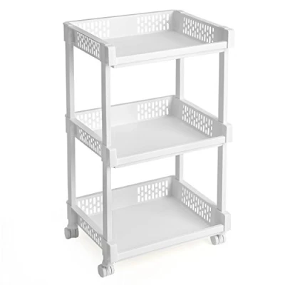 Abbildung von SONGMICS Rollwagen aus Kunststoff Allzweckwagen mit Rollen für Küche Büro Bad Weiß 3 Etagen 61 cm hoch KSC03WT