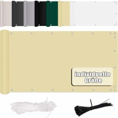 Abbildung von MENGH Balkon Sichtschutz 75x900cm, Balkonbespannung, Windschutz Sonnenschutz, in div. Größen &amp; Farben für Gartenzaun Balkonzaun Beige