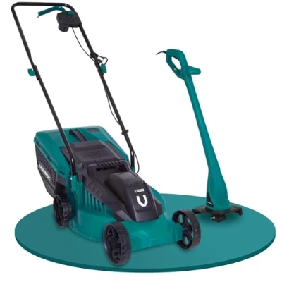 Abbildung von VONROC Rasenmäher Elektro mit Kabel 1300W 32cm Schnittbreite einstellbare Schnitthöhe 30 70MM Elektrischer Sichelmäher für kleine bis mittelgroße Flächen Inlusive Trimmer Set