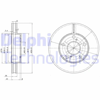 Abbildung von DELPHI BG3177 Bremsscheibe 255 28 5 Belüftet geölt unbehandelt ohne Radlager, ABS Sensorring TOYOTA: Picnic, Camry IV Limousine, III Kombi