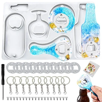Abbildung von GIAK Flaschenöffner Silikonform Epoxidharz Formen mit 10 STK Zubehör Gießform für DIY Resin Mold