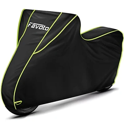 Abbildung von Favoto Verbesserte Version Wasserdicht Motorradabdeckung Motorrad Abdeckplane Motorradgarage Roller Abdeckung XXL Outdoor Schwarz Grün 300D mit Langen Reflektionsstreifen Klickverschlüssen Gummizug
