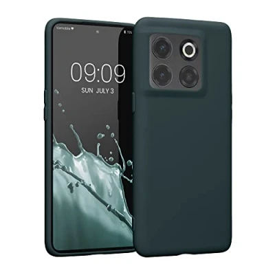 Abbildung von kwmobile Hülle kompatibel mit OnePlus 10T 5G weiches TPU Silikon Case Cover geeignet für kabelloses Laden Dunkler Schiefer
