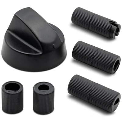 Abbildung von Drehknopf Herd Ø 43mm Knopf Knebel Griff Schalter mit 5 Adaptern Universal für Ofen Backofen 2 Farben (Schwarz)