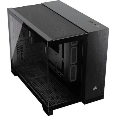 Abbildung von CORSAIR 2500X Small Tower mATX Doppelkammer PC Gehäuse Gehärtetes Panoramaglas Umgekehrte Verbindung Motherboard Kompatibel Keine Ventilatoren Inbegriffen Schwarz/Obsidian Aluminium