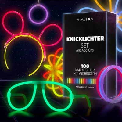 Abbildung von Vivaloo Knicklicht Party Set 7 Farben inkl. Verbinder, Silvester, Festival Ausrüstung, Neon Leuchtstäbe