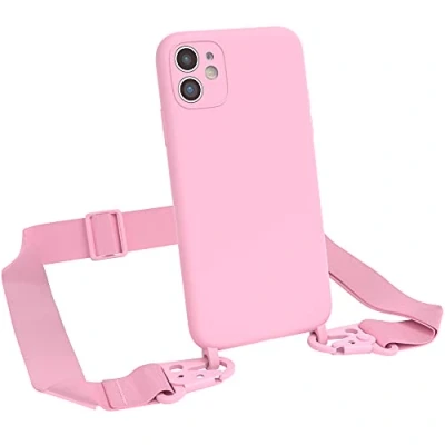 Abbildung von EAZY CASE Premium Silikon 2 in 1 Handykette kompatibel mit iPhone 11 Handyhülle Umhängeband, Handykordel Silikonhülle, Hülle Band, Kette für Smartphone, Pink