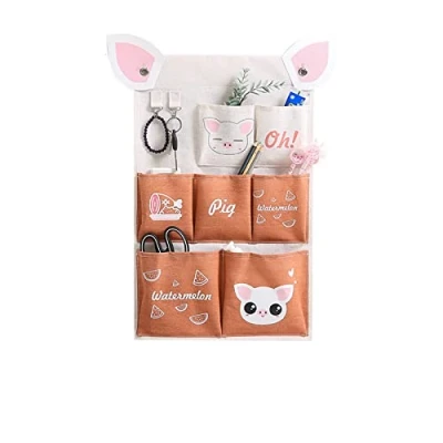 Abbildung von 2er set Hängnde Tasche Aufbewahrungstasche,Organizer Taschen Wand Hängender Aufbewahrungstasche für Kinderzimmer Schlafzimmer,3Taschen/7Taschen (Schweinchen,7 Taschen)