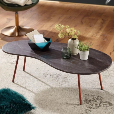 Abbildung von Wohnling Couchtisch WL5.618 (5x63 cm Akazie Massivholz Metall Nierenform, 12), Sofatisch Kaffeetisch, Wohnzimmertisch Dunkel
