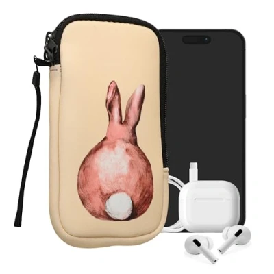 Abbildung von kwmobile Handytasche für Smartphones XXL 7&quot; Neopren Handy Tasche Hülle Cover Case Schutzhülle Hase Rücke Braun Weiß Beige 17,7 x 8,5 cm Innenmaße