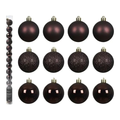 Abbildung von Kaemingk Weihnachtskugeln Kunststoff 3cm 14er Set klein &amp; bruchsicher Christbaumkugeln Weihnachtsbaumkugeln für Weihnachten Christbaumschmuck Weihnachtsbaumschmuck Schwarze Trüffel