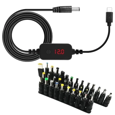Abbildung von PD auf DC Adapterkabel, Universal Ladekabel mit 34 Anschlusssteckern, Einstellbare 5V 9V 12V 15V 20V Hohlstecker, USBC Stecker Kabel Ladegerät, Stromkabel für Laptops Lautsprecher