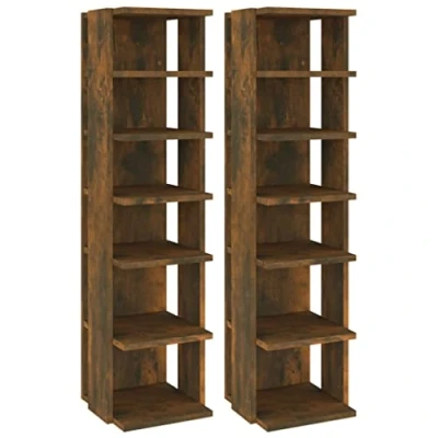 Abbildung von vidaXL 2X Schuhregal Regal Schrank Schuhschrank Schuhablage Schuhständer Schuhaufbewahrung Schuhtruhe Schuhorganizer Räuchereiche 25x27x102cm Holzwerkstoff