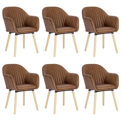 Abbildung von WOLTU 6X Esszimmerstühle Küchenstuhl Polsterstuhl Wohnzimmerstuhl Design Stuhl mit Armlehne Kunstleder Massivholz Braun BH336br 6