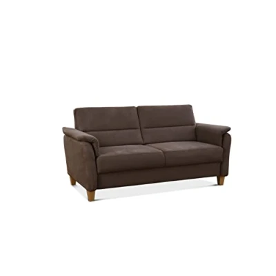 Abbildung von CAVADORE 3er Sofa Palera mit Federkern / Kompakte Dreisitzer Couch im Landhaus Stil passender Sessel und Hocker optional 179 x 89 Mikrofaser, Braun