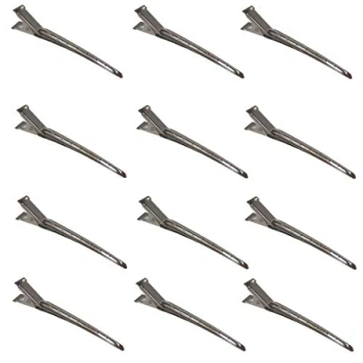 Abbildung von PONIK&#039;S PROFESSIONAL Haarspangen aus Metall und Kunsstoff, Haarclips für Friseur, zum Frisieren Haarklipse, Haarklammern, Clips fürs Haar 12 Stück, silbern, 8,5 cm