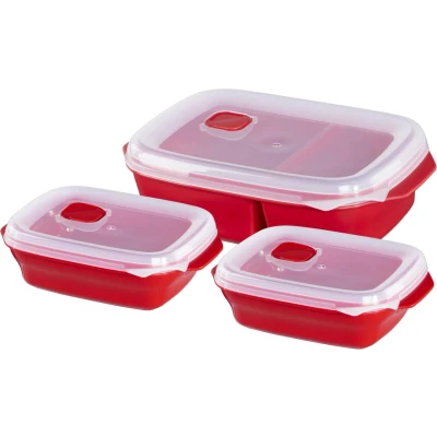 Abbildung von Xavax Mikrowellengeschirr Set 3 teilig + Deckel (Frischhalte Dose ideal zum Einfrieren/Erhitzen v. Speisen, verschließbare Mikrowellendose spülmaschinenfest, 2x0,6l, 1x1,3l) Rot