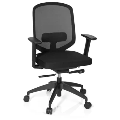 Abbildung von hjh OFFICE 810029 Profi Bürostuhl SPINIO PRO Stoff Schwarz Drehstuhl mit Netzrücken, Kopfstütze &amp; Rückenlehne höhenverstellbar